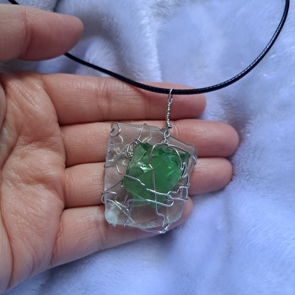 Elegant Green Sea Glass Pendant Necklace